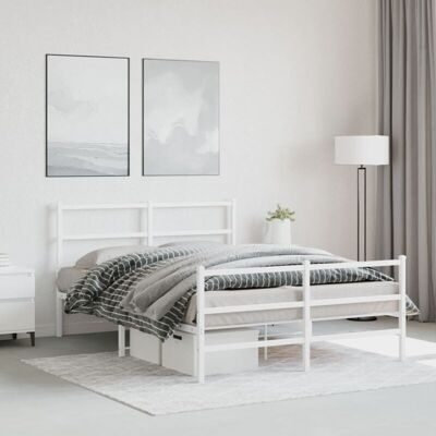 vidaXL Metal Bed Frame White 135x190 cm Double - Bed Frame vidaXL Metal Bed Frame White 135x190 cm Double - Bed Frame