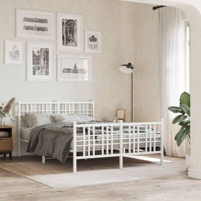 Metal Bed Frame without Mattress with Footboard White 120x200cm Vidaxl Metal Bed Frame without Mattress with Footboard White 120x200cm Vidaxl