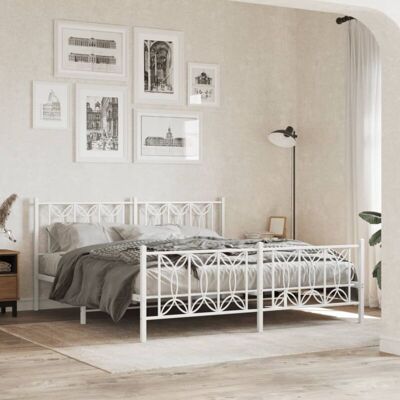 vidaXL White Metal Bed Frame - 183x213 cm - Bed Frame with Headboard & Footboard vidaXL White Metal Bed Frame - 183x213 cm - Bed Frame with Headboard & Footboard