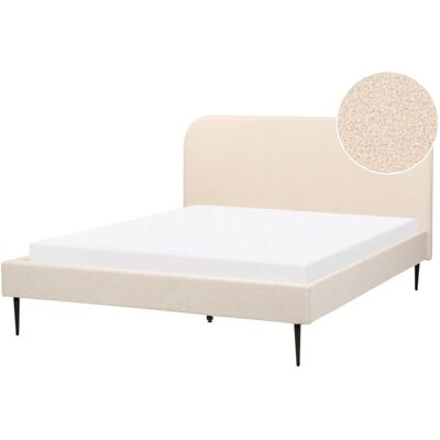 Beliani Bed Beige Boucle Upholstery EU King Size - Bed Beliani Bed Beige Boucle Upholstery EU King Size - Bed
