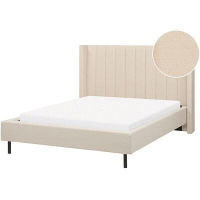 Beliani Double Bed Frame Beige Boucle - VILLETTE EU Double Bed Beliani Double Bed Frame Beige Boucle - VILLETTE EU Double Bed