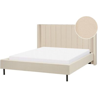 Beliani King Size Bed Beige Boucle - Bed Beliani King Size Bed Beige Boucle - Bed