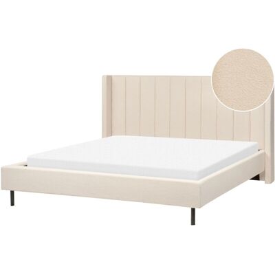 Beliani Super King Bed Beige Boucle Fabric Modern Design - Bed Beliani Super King Bed Beige Boucle Fabric Modern Design - Bed