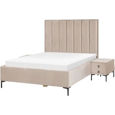 Beliani Bedroom Set Taupe Velvet EU Double Size - Bedroom Set Beliani Bedroom Set Taupe Velvet EU Double Size - Bedroom Set