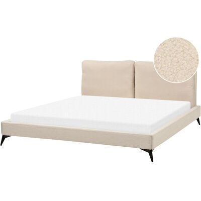 Beliani Super King Size Bed Beige Boucle Fabric - Bed Beliani Super King Size Bed Beige Boucle Fabric - Bed