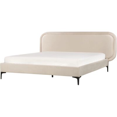 Beliani Bed - Light Beige Velvet 160x200cm Modern Style Beliani Bed - Light Beige Velvet 160x200cm Modern Style