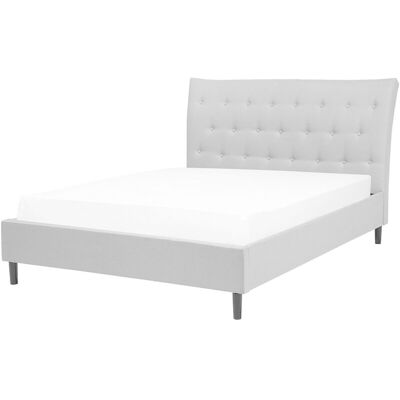 Beliani SAVERNE Light Grey Fabric Double Bed - Bed Beliani SAVERNE Light Grey Fabric Double Bed - Bed