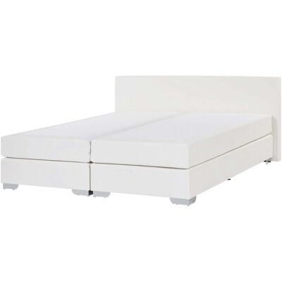 Beliani White Faux Leather King Size Bed with Mattress - Bed Beliani White Faux Leather King Size Bed with Mattress - Bed