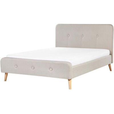 Beliani Bed with Beige Polyester Fabric - Modern Design, Wooden Legs, 140x200cm Beliani Bed with Beige Polyester Fabric - Modern Design, Wooden Legs, 140x200cm