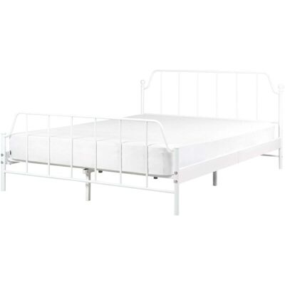 Beliani Bed Frame White Metal 140 x 200 cm - Bedroom Beliani Bed Frame White Metal 140 x 200 cm - Bedroom