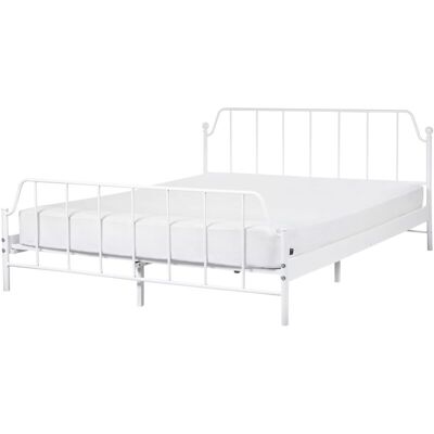 Beliani Bed MAURESSAC - White Metal 160x200 King Size Beliani Bed MAURESSAC - White Metal 160x200 King Size