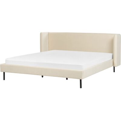 Beliani Bed Beige Velvet EU Super King Size - Bed Beliani Bed Beige Velvet EU Super King Size - Bed