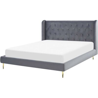 Beliani Bed FORBACH - Grey Velvet Double EU Size Tufted Headboard Beliani Bed FORBACH - Grey Velvet Double EU Size Tufted Headboard