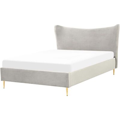 Beliani EU Double Bed Light Grey Velvet - CHALEIX - Modern Glam Style Bedroom Beliani EU Double Bed Light Grey Velvet - CHALEIX - Modern Glam Style Bedroom