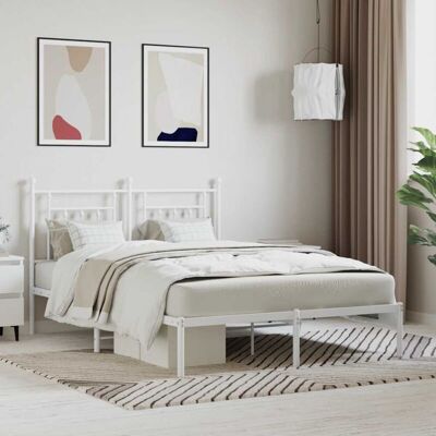 JINLEFU Metal Bed Frame without Mattress with Headboard White 140x200cm vidaXL JINLEFU Metal Bed Frame without Mattress with Headboard White 140x200cm vidaXL