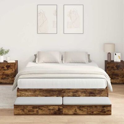 Vidaxl Smoked Oak Storage Bed Frame 140x190 cm Vidaxl Smoked Oak Storage Bed Frame 140x190 cm