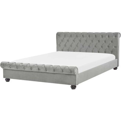 Beliani Bed AVALLON - Super King Size Bed - Velvet Grey Beliani Bed AVALLON - Super King Size Bed - Velvet Grey
