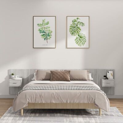 vidaXL Bed Headboard with Cabinets Grey Sonoma - Bed Headboard with Storage vidaXL Bed Headboard with Cabinets Grey Sonoma - Bed Headboard with Storage