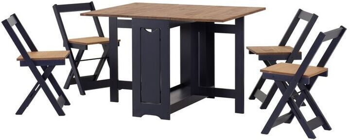 Seconique - Santos Butterfly Dining Set - Navy Blue/Distressed Waxed Pine