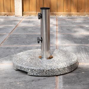 SAMUEL ALEXANDER 15kg Round Granite Garden Parasol / Umbrella Base Weight Stainless Steel Pole