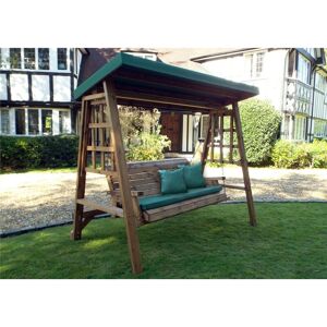 Wooden Dorset 3 Seater Swing Seat Chair Bench Green Cushion Cover - Charles Taylor