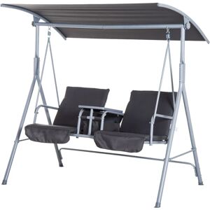 2 Person Covered Patio Swing with Pivot Table & Storage Console Grey - Grey - Outsunny