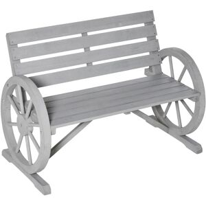 Outsunny - 2 Seater Garden Bench w/ Wooden Cart Wagon Wheel Rustic High Back Charcoal grey - Charcoal grey