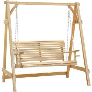 Outsunny Outdoor 2 Seater Larch Wood Wooden Garden Swing Chair Seat Hammock Bench Lounger - Natural wood finish