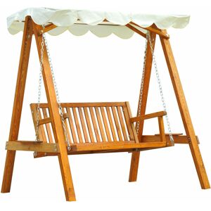 2 Seater Wooden Garden Swing Chair Seat Hammock Bench Furniture Lounger - Natural wood finish - Outsunny