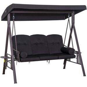 3 Seat Garden Swing Chair Patio Steel Swing Bench w/ Cup Trays Black - Black - Outsunny