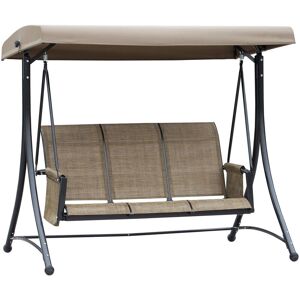3 Seat Metal Fabric Backyard Balcony Patio Swing Chair w/ Canopy Brown - Brown - Outsunny