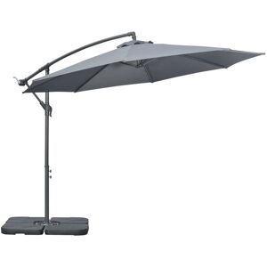 Outsunny - 3(m) Garden Banana Parasol Cantilever Umbrella w/ Base Weights & Cover Grey - Grey