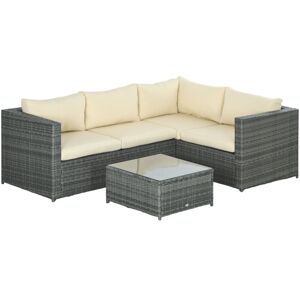 Outsunny - 3Pcs Rattan Corner Sofa Set Coffee Table Garden Furniture w/ Cushion Beige - Beige