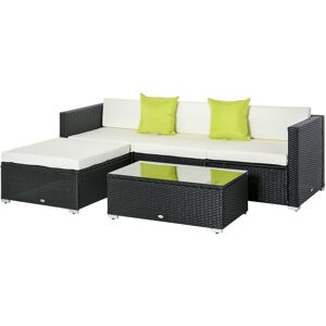 Outsunny - 5 Pieces Rattan Sofa Set Wicker Sectional Cushion Patio Black - Black