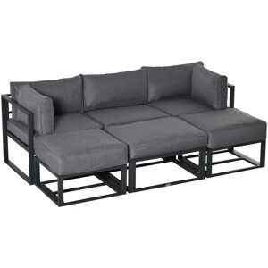 Outsunny - 6 pc Garden Daybed Aluminum Sectional Sofa Set Coffee Table Footstool - Grey