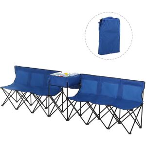 Outsunny - 6 Seat Camping Bench Folding Portable Outdoor with Cooler Bag Black Blue - Blue