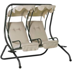 Outsunny Canopy Swing 2 Separate Relax Chairs w/ Removable Canopy Beige - Beige