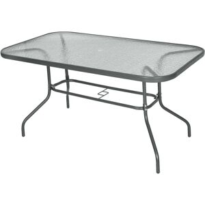 Garden Dining Table Glass Top Metal Frame with Parasol Hole 140x80x70cm - Charcoal grey - Outsunny