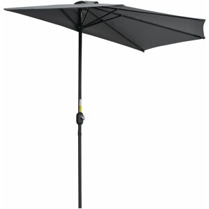 Outsunny - Half Round Parasol Garden Sun Umbrella Metal w/ Crank Grey - Grey