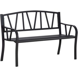 Metal Loveseat 2-Seater Outdoor Furniture w/ Ergonomic Armrest - Black - Outsunny