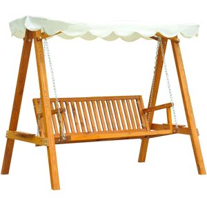 Swing Chair 3 Seater Swinging Wooden Hammock Garden Seat Outdoor Canopy Cream - Cream - Outsunny