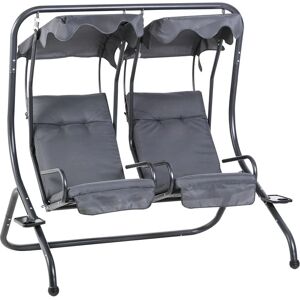 Canopy Swing 2 Separate Relax Chairs w/ Handrails, Cup Holders Grey - Grey - Outsunny