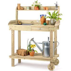 Christow - Potting Table With Wheels - Natural Wood