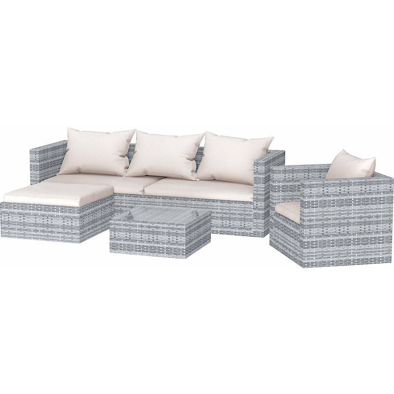 Rattantree - 5 Seater Garden Furniture Outdoor Rattan Modular Corner Sofa Set New Version Grey