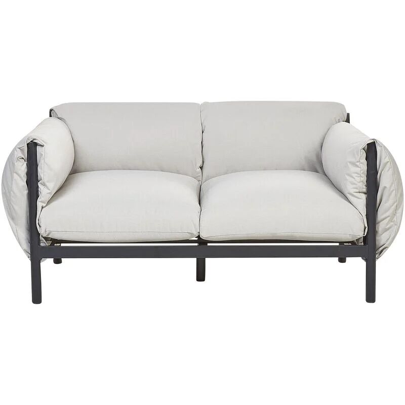 BELIANI Garden Outdoor Metal 2 Seater Sofa Aluminum with Thick Water-Repellent Cushions Light Grey Esperia - Grey