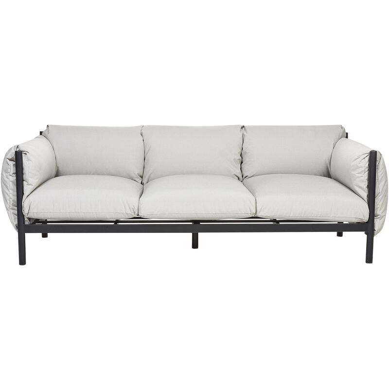 BELIANI Garden Outdoor Metal 3 Seater Sofa Aluminum with Thick Water-Repellent Cushions Light Grey Esperia - Grey
