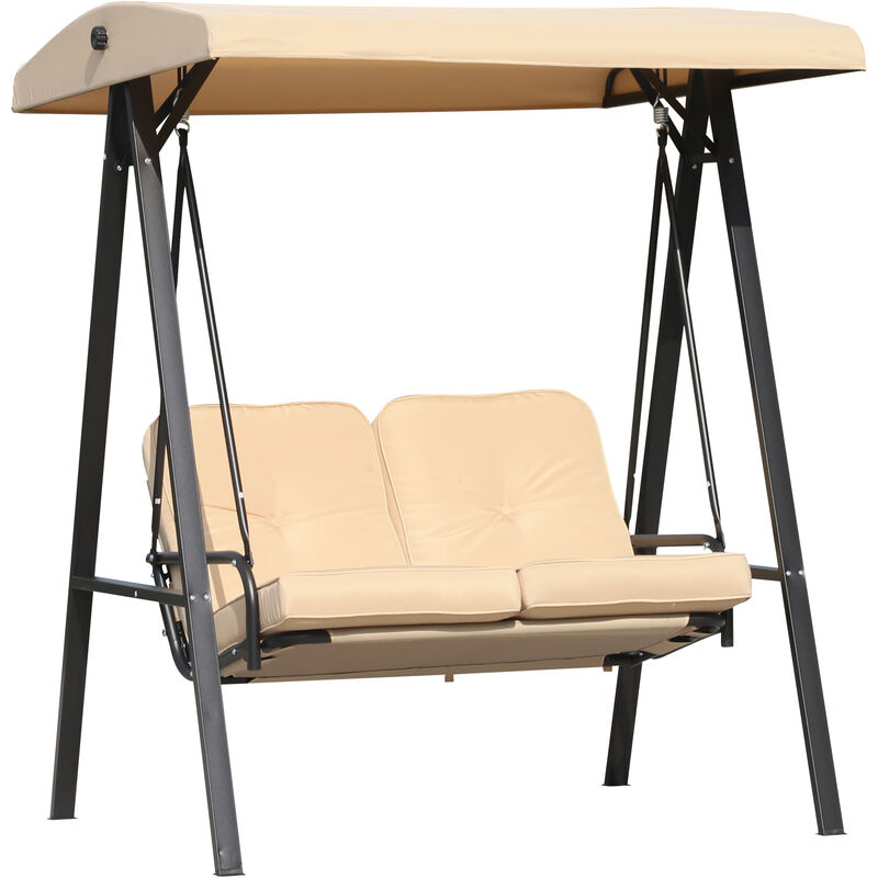 2 Seater Garden Outdoor Swing Chair Hammock w/ Steel Frame Beige - Beige - Outsunny