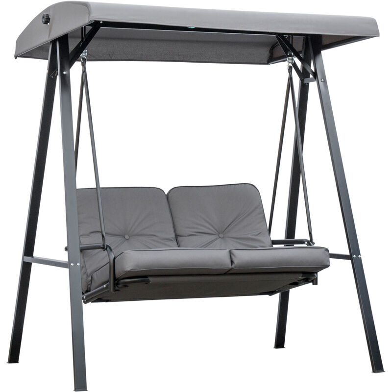 2 Seater Garden Outdoor Swing Chair Hammock w/ Steel Frame Grey - Grey - Outsunny