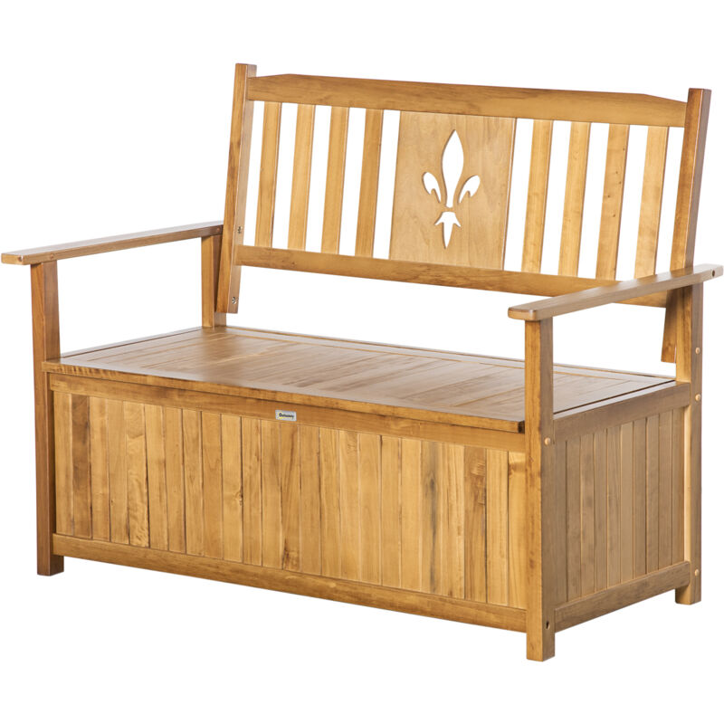 2 Seater Wood Garden Storage Bench Outdoor Storage Box Natural - Natural wood finish - Outsunny