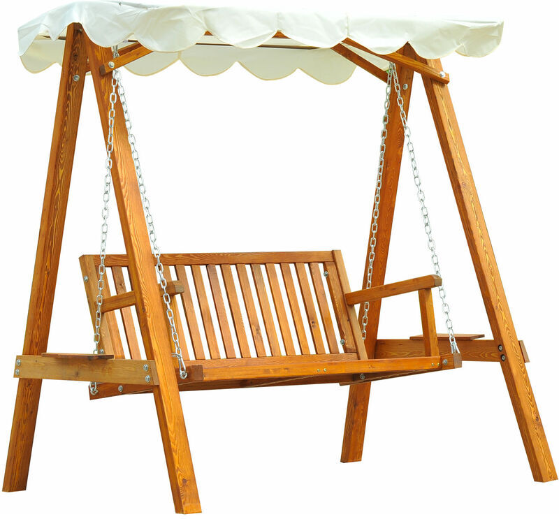 2 Seater Wooden Garden Swing Chair Seat Hammock Bench Furniture Lounger - Natural wood finish - Outsunny